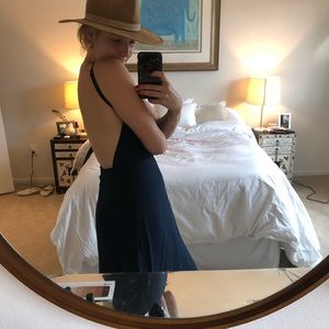 Reformation Navy Bias Cut Midi Dress